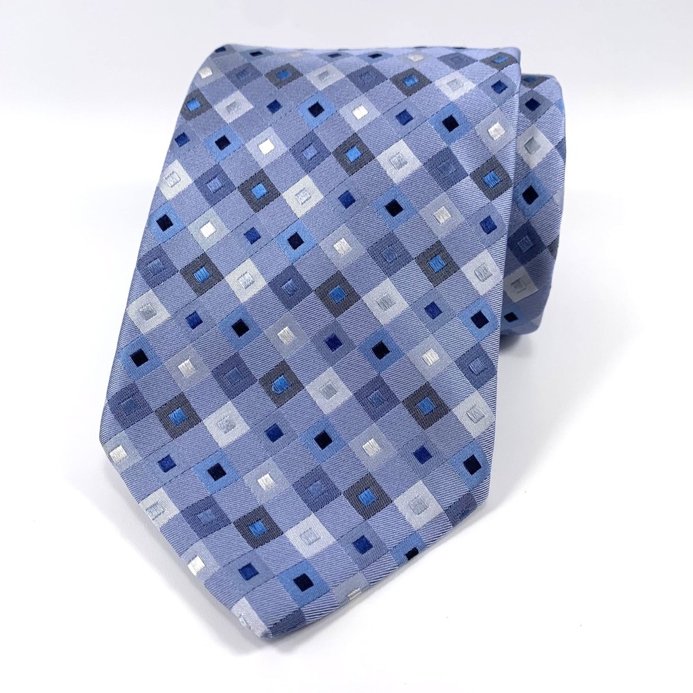 Ted Baker London Mens Tie Navy Lt Blue Geometric Design 100% Silk USA